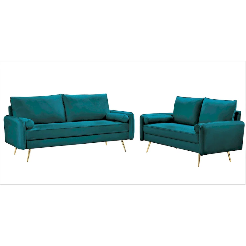 Mid-Century Modern Velvet 2-Piece Living Room Set