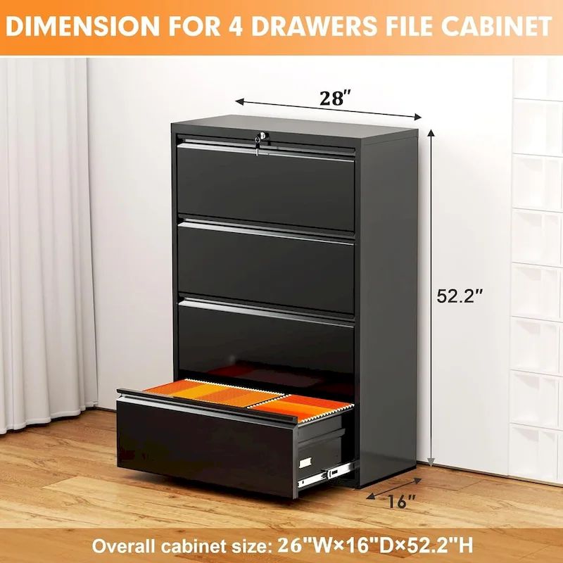 4 Drawer Metal Lateral Filing Cabinet with Lock