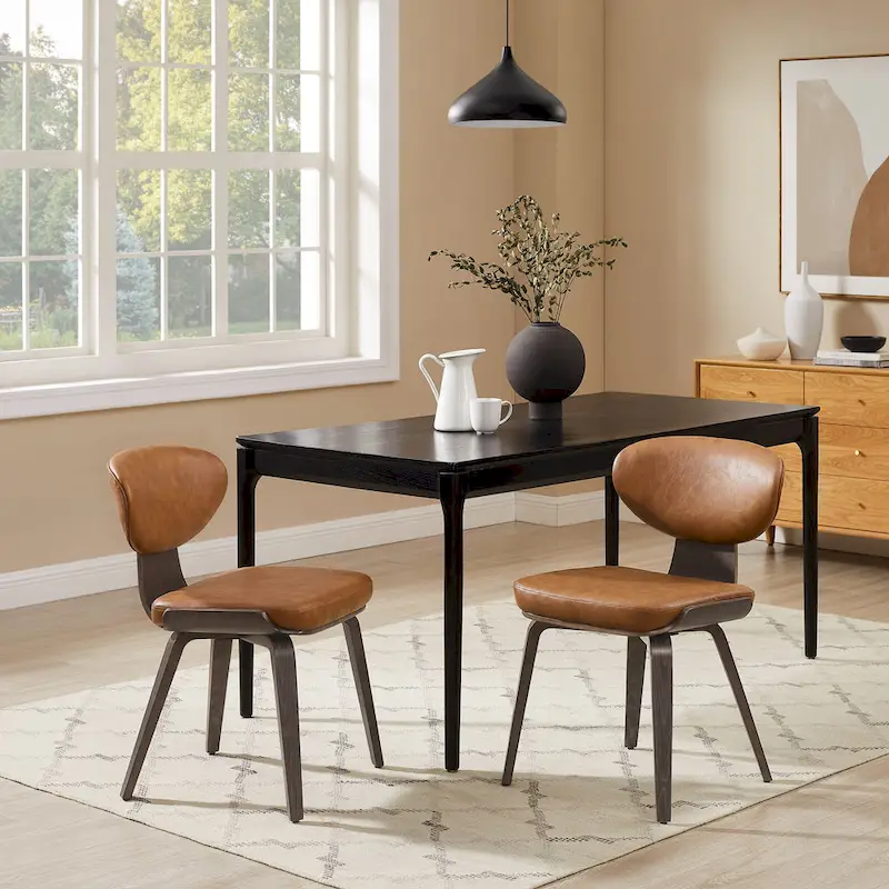 Art Leon Wood and PU Leather Dining Chair (Set of 2).