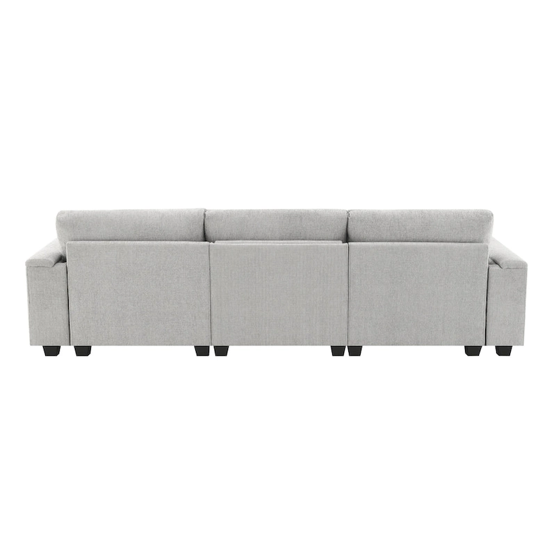 96 Chenille Smart Sectional Sofa with Bluetooth Speaker, Drop-Down Table & USB Charger and 3-Seater Cloud Couch