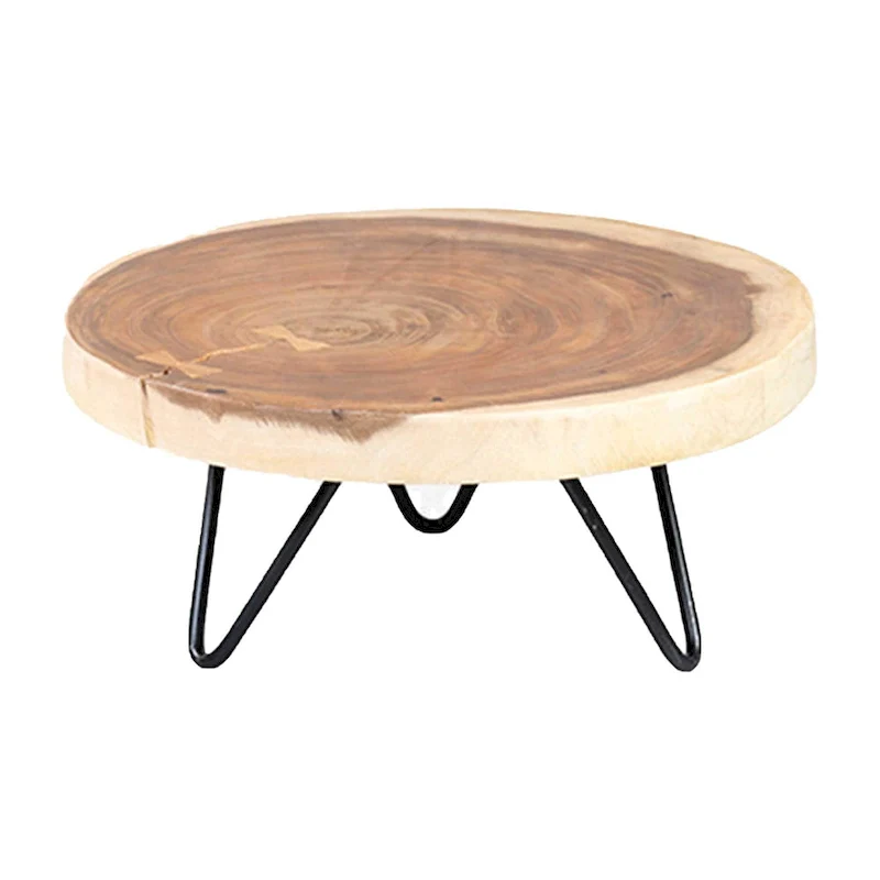 Natural Solid Wood And Black Metal Cake Plate Riser by East at Main