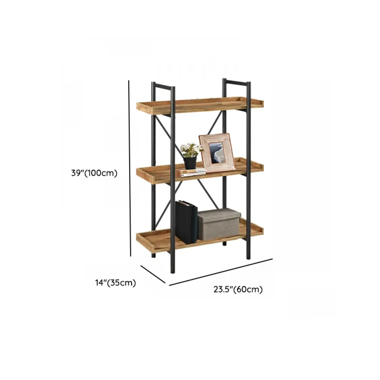 5-Tier Open Back Metal Frame Rectangular Bookcase
