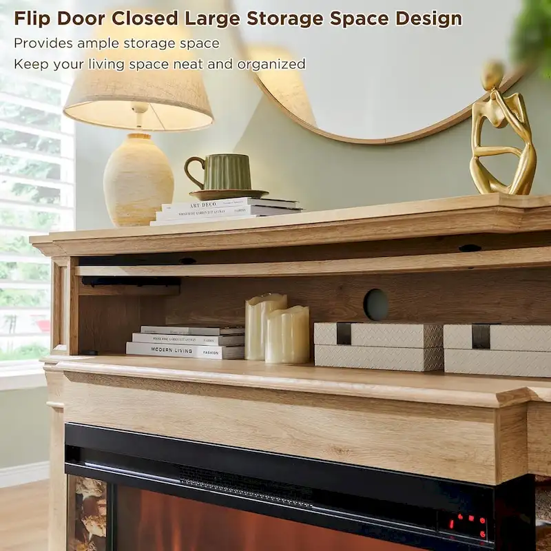 Farmhouse TV Stand With 3-Sided Glass Fireplace, Entertainment Center