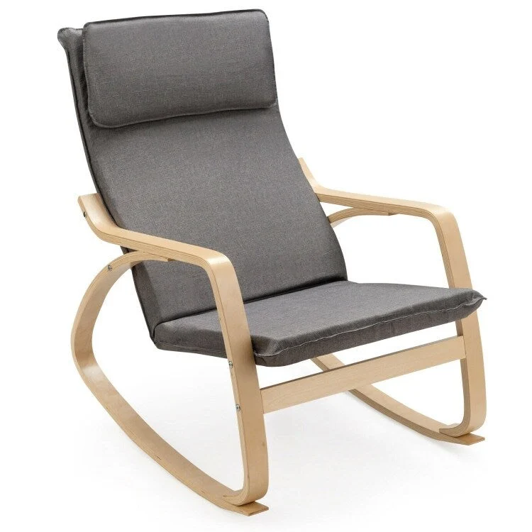 Modern Bentwood Rocking Chair Fabric Upholstered Relax Rocker Lounge Chair