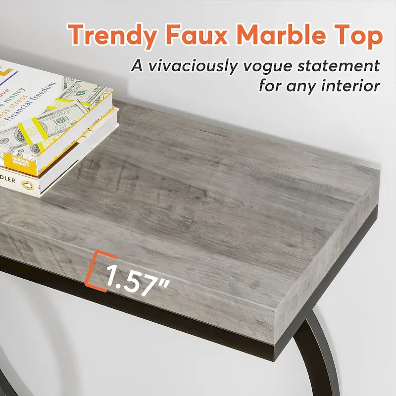 Gold Console Table, 55 inch Faux Marble Entryway Table Narrow Long Sofa Table