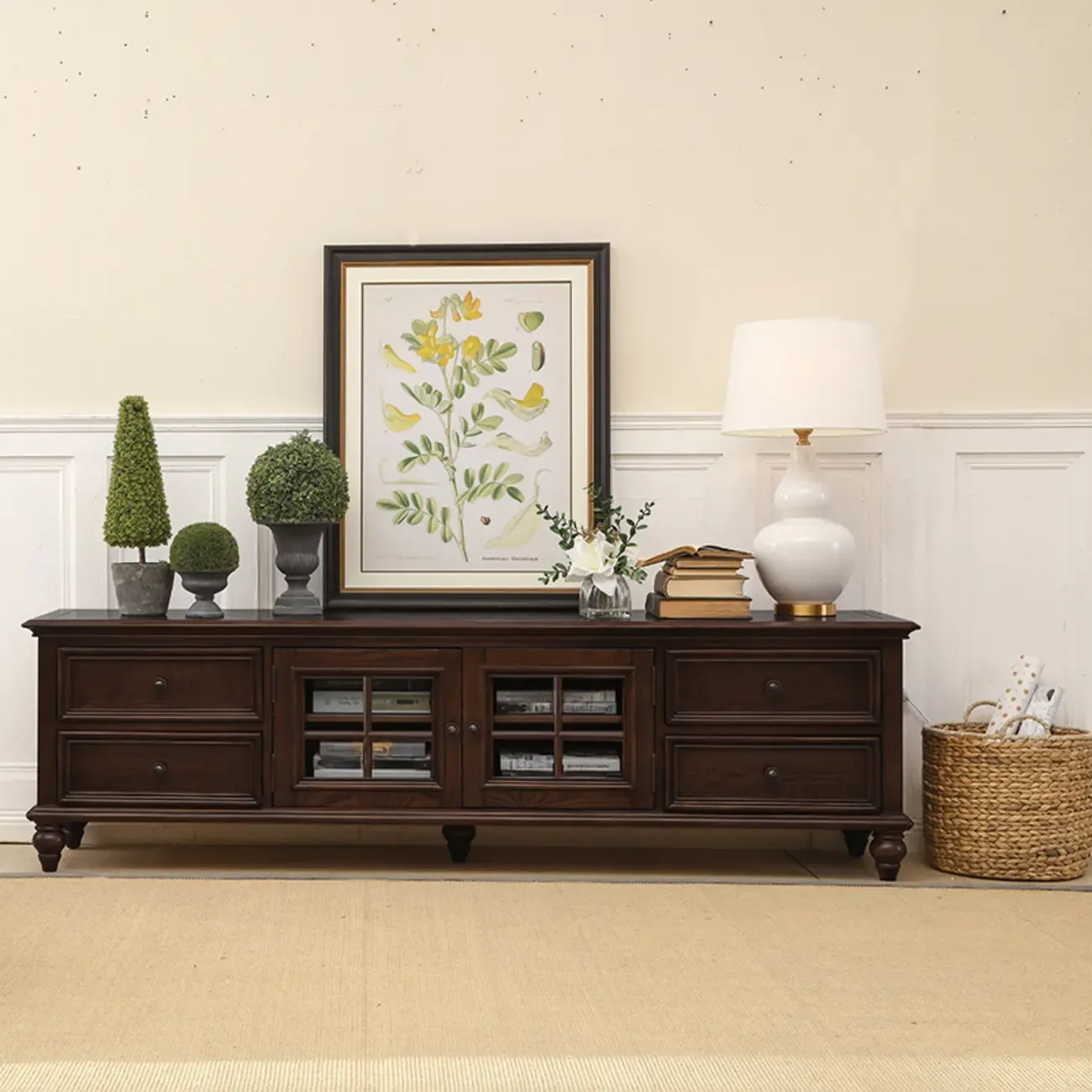 Sepia Shaker Mid-Century Modern TV Stand with Drawers