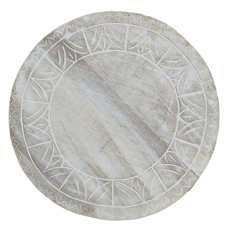 Serenity Side End Table with 16 Inch Round Top, In Antique White Mango Wood