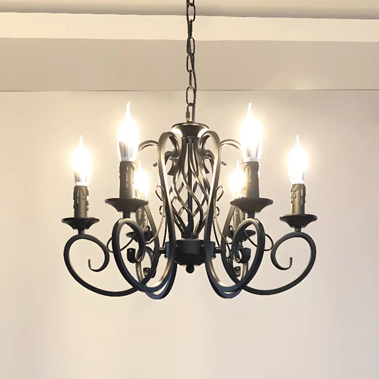 6-Light Black Iron Vintage Chandelier for Simple Charm