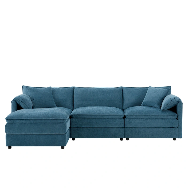 103.5 Chenille Sectional Sofa with 4-Seat L-Shaped Cloud Couch and Ottoman & Pocket Spring Cushions (330lb Capacity)