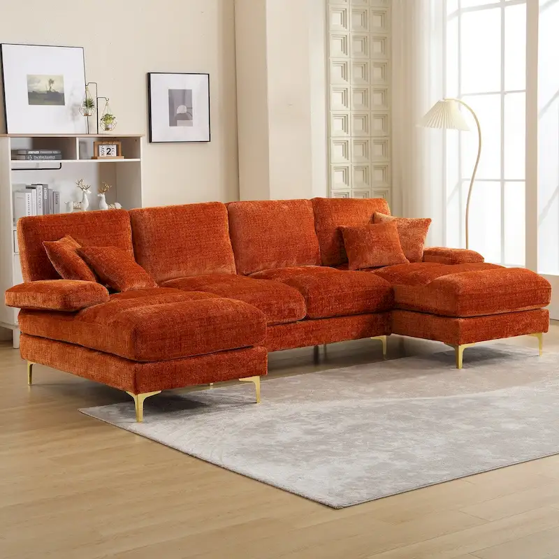 HOMEFUN Chenille Upholstered U-Shaped Living Room Sectional Sofa