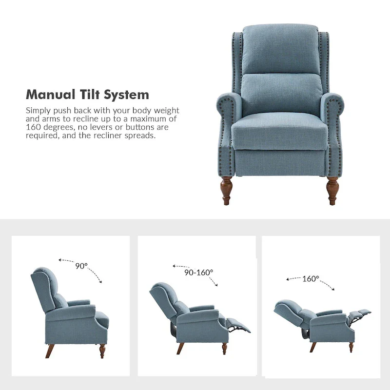Traditional Roll Arm Manual Recliner with Solid Wood Legs