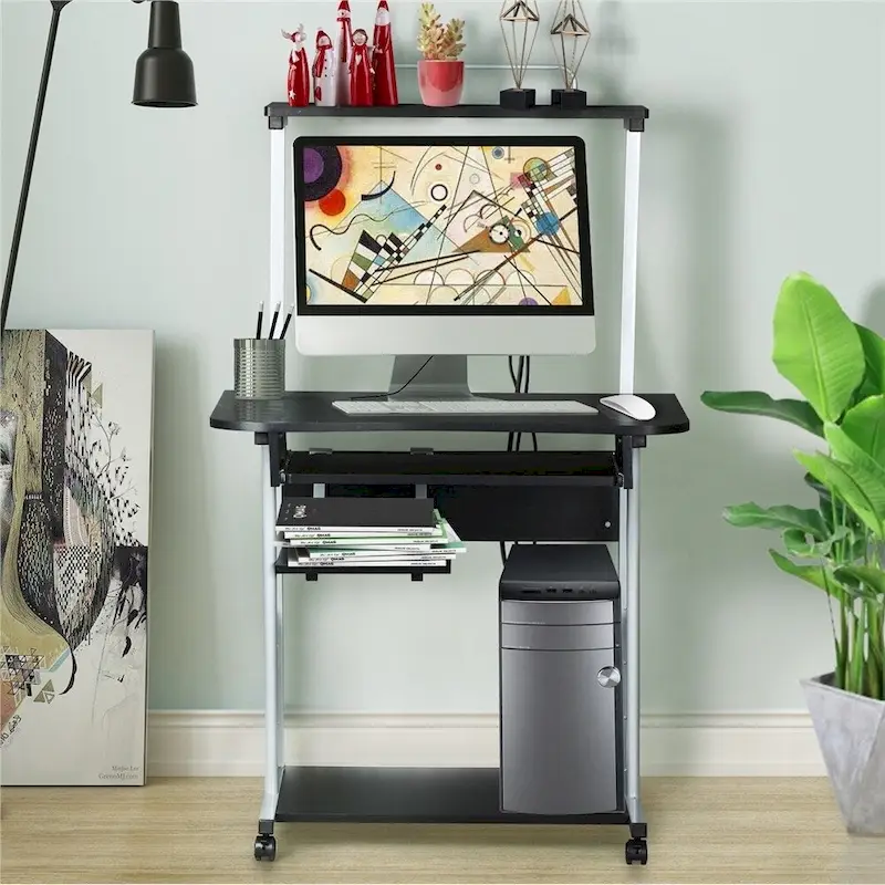 Portable Computer Desk with 4 Shelves and Keyboard Tray