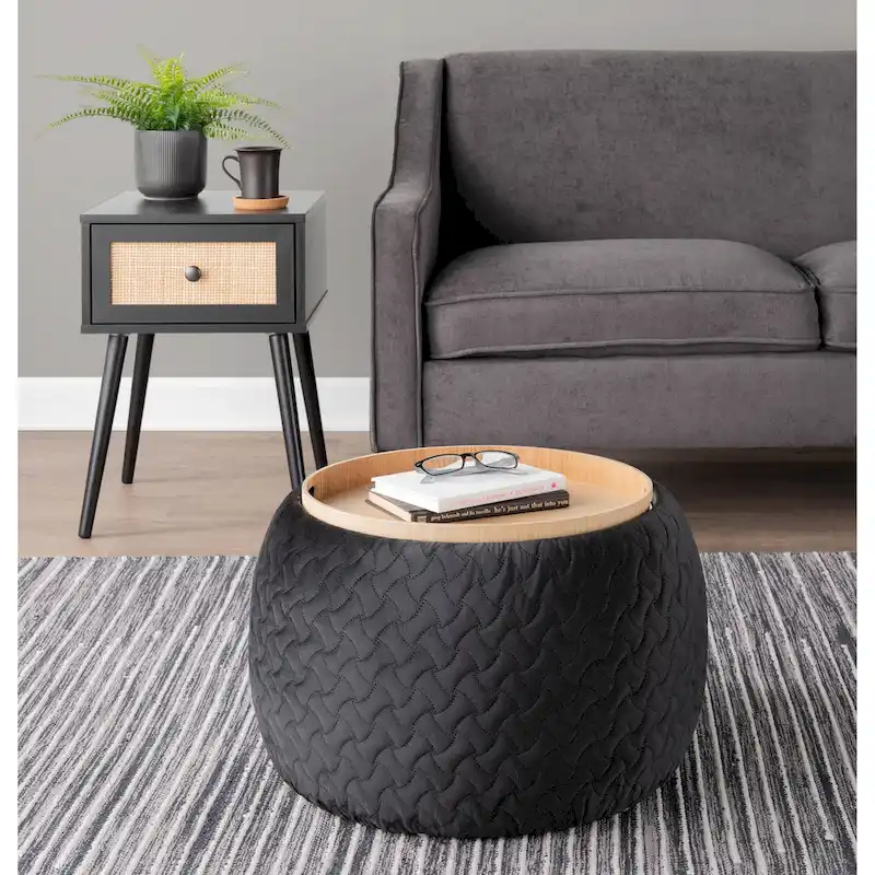 Carson Carrington Astrid Pouf with Natural Wood Tray Top