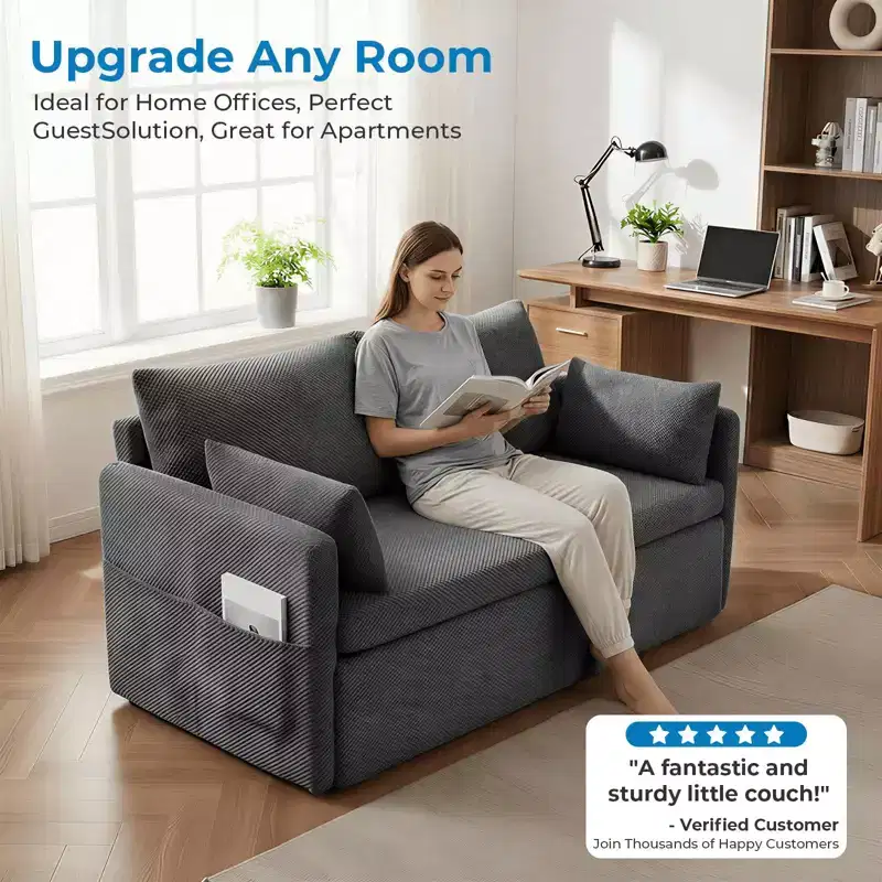 Mjkone Convertible Sofa Bed with Adjustable Backrest, Bubble Fleece, Grey