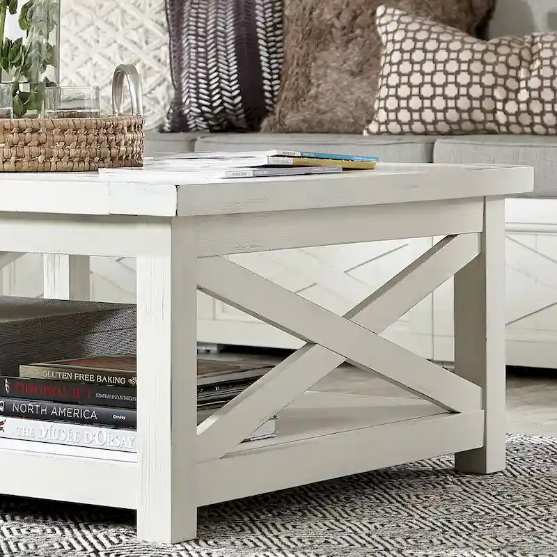 Seaside Lodge Off-White Weathered Finish Coffee Table by Homestyles