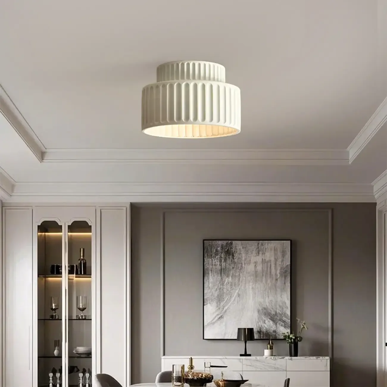 Modern Cylinder Semi Flush Ceiling Light with Plastic Shade