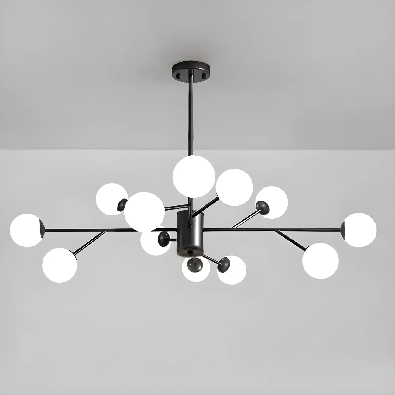 Mid-Century Modern White Globe Glass Sputnik Chandelier