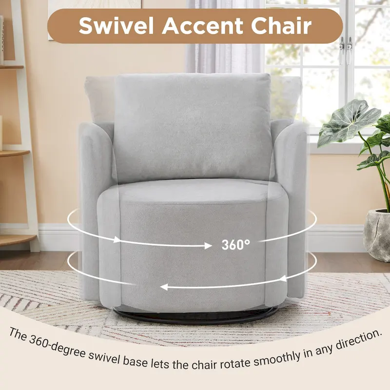 Chenille 360 Swivel Barrel Chair with Ergonomic Curved Design and 440lb Weight Capacity