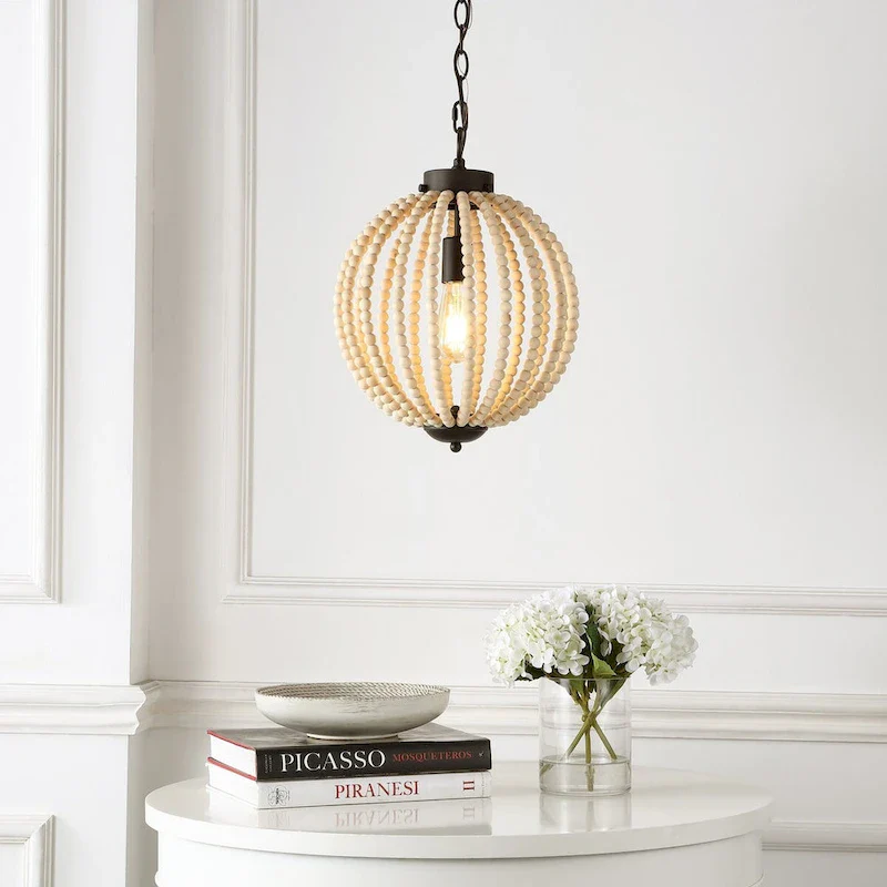 Alba 12.5  1-Light Rustic Bohemian Iron/Wood Bead LED Pendant, Oil Rubbed Bronze/Brown by JONATHAN Y