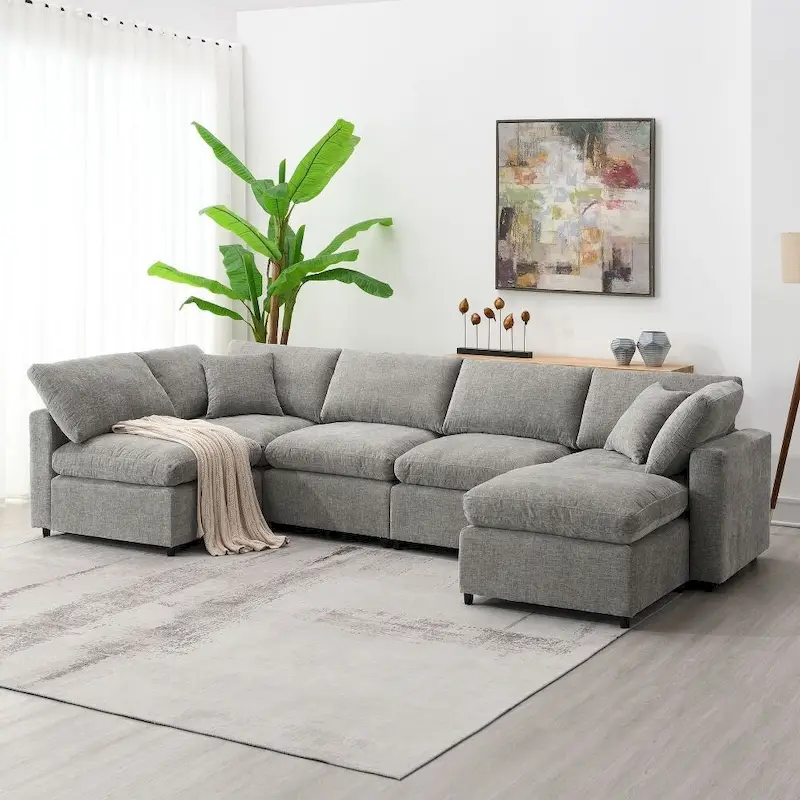 U Shaped Convertible Sectional Sofa with Ottoman