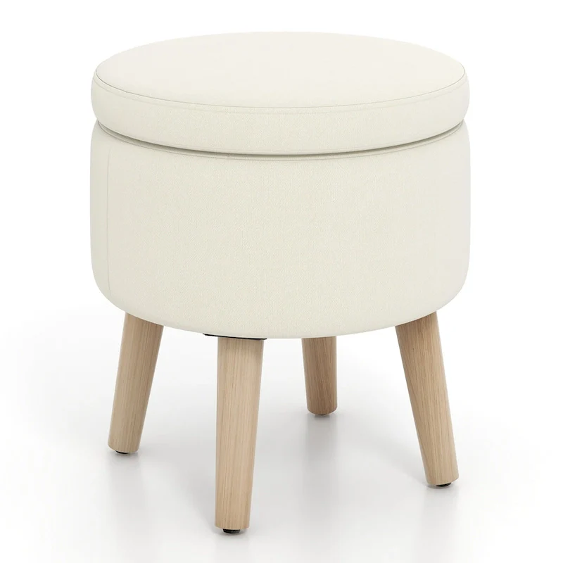 Costway Round Storage Ottoman Accent Storage Footstool with Tray for - See Details