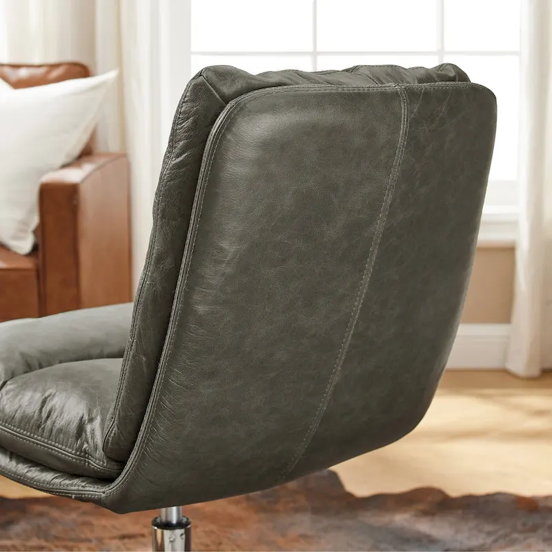 Mid-Century Modern Genuine Leather Home Office Desk Chair