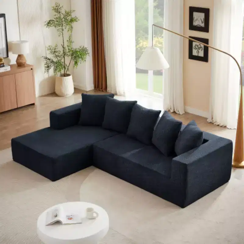 Beige Chenille L-Shaped Sectional Sofa, Seats 4