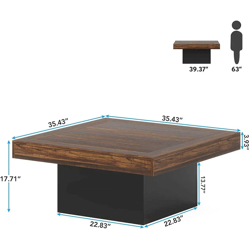 Square Coffee Table with LED Edge Lighting and Open Shelf