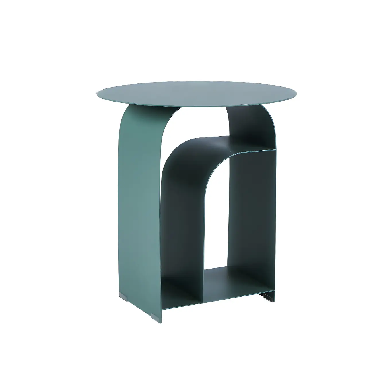 Industrial Narrow White Metal Bedside Table with Round Top