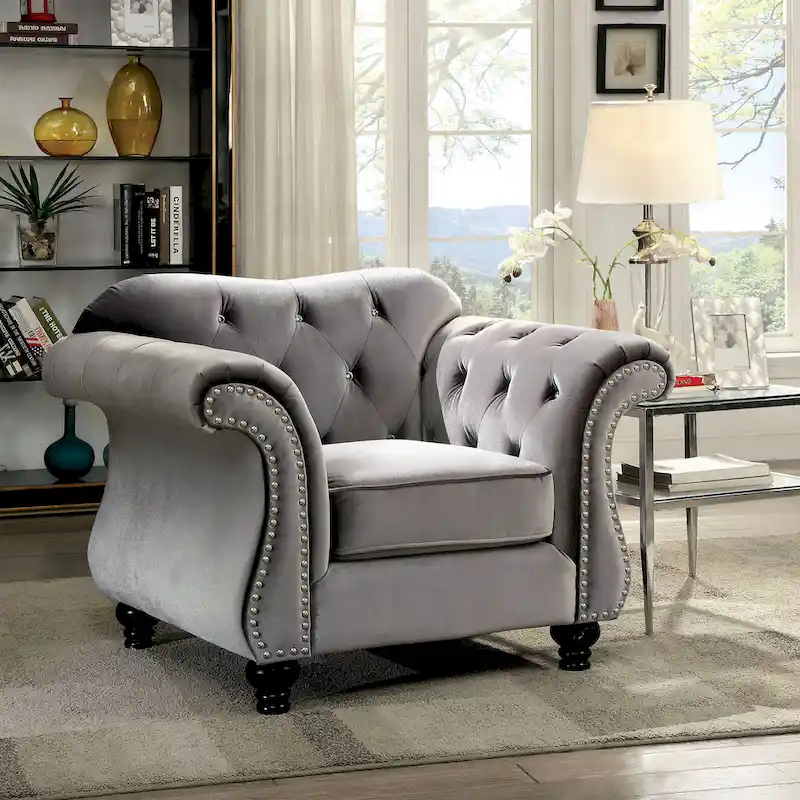 Tese Traditional Fabric Felt Button Tufted Armchair by Furniture of America