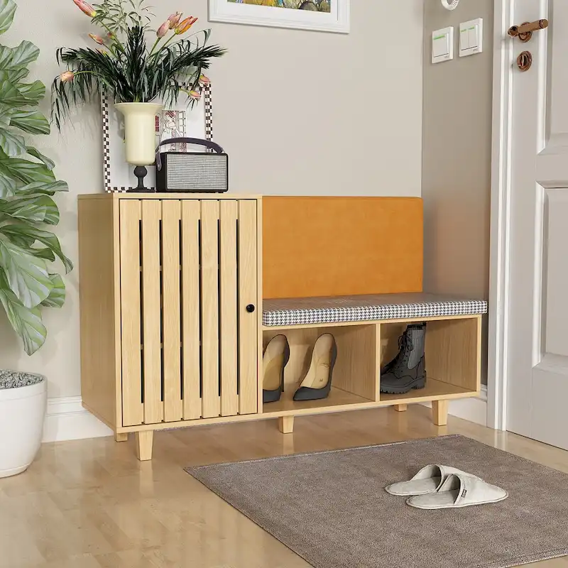 Chic Entryway Shoe Organizer with Seating Bench and Plush Backrest - 47.2