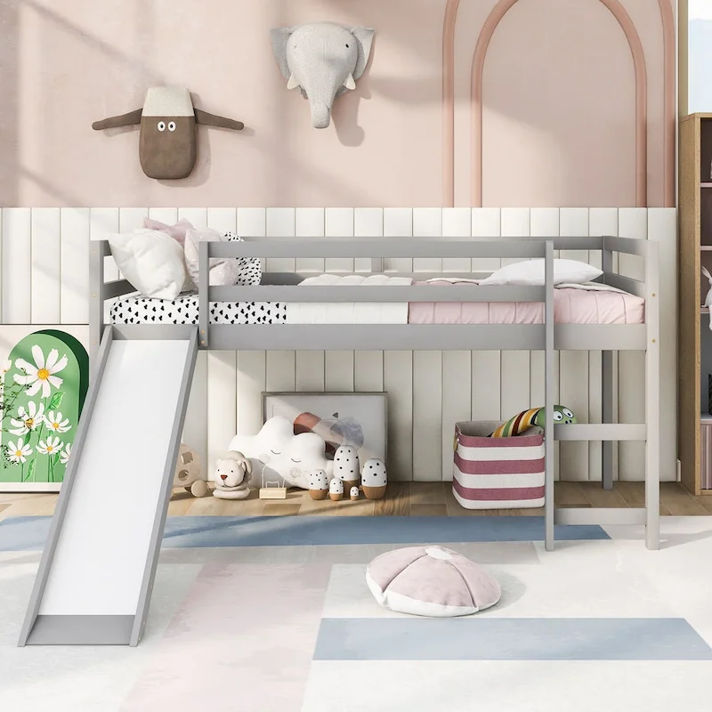 Loft Bed with Slide, Multifunctional Design, Twin