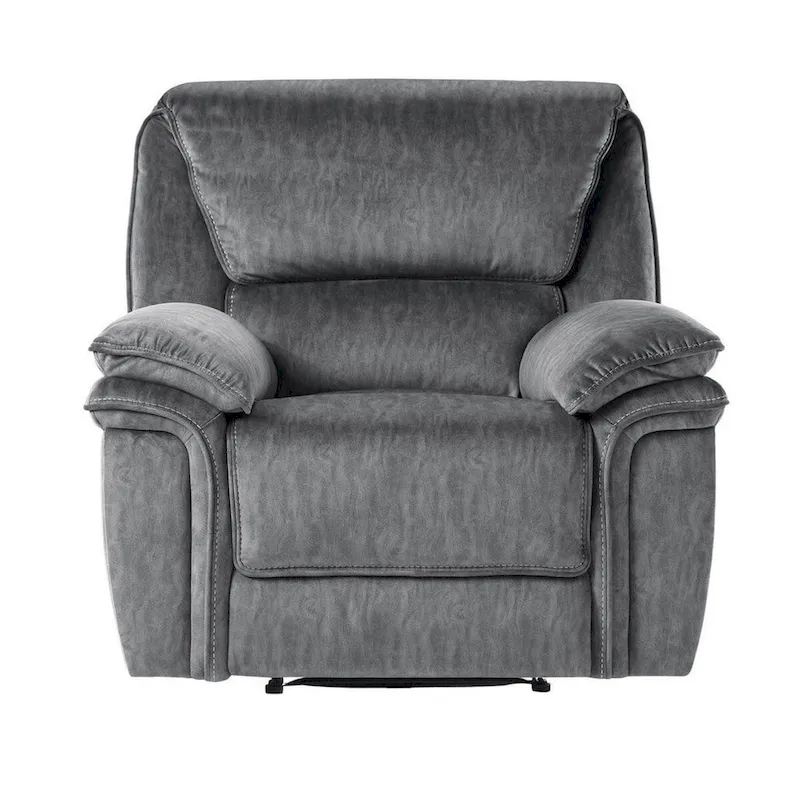 Muir 38 Inch Manual Recliner Chair, Tufted Back Gray Microfiber, Solid Wood