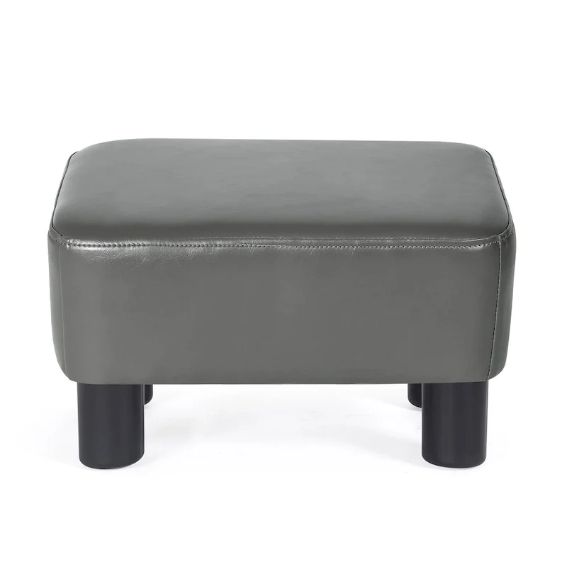 Rectangular PU Leather Footstool, Grey/Dark Grey/Brown, Wood Legs, Seats 1