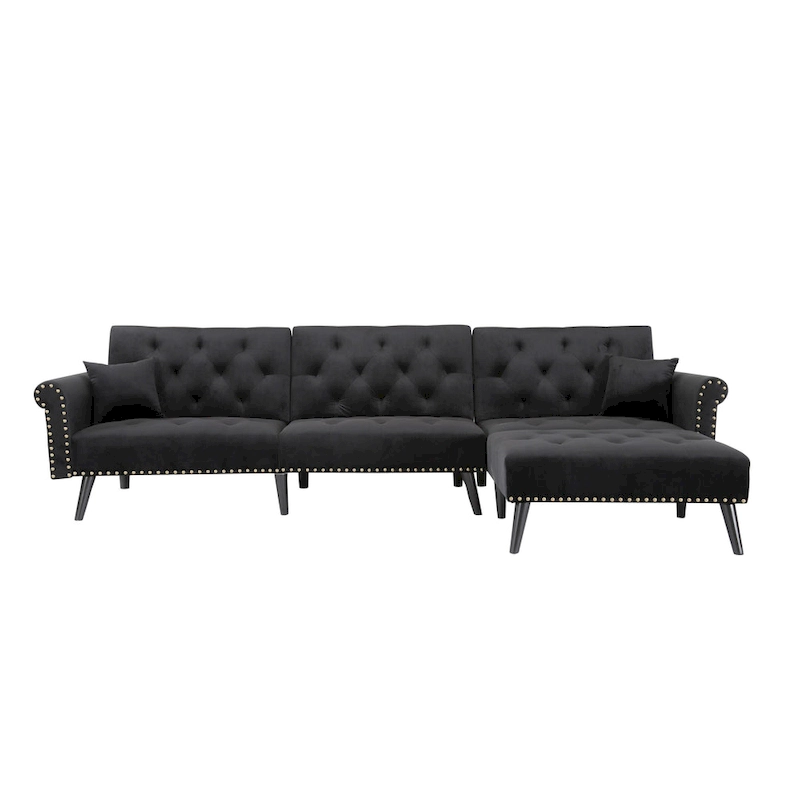 Aukfa Velvet Convertible Sleeper Sectional Sofa Bed - 114.5 W