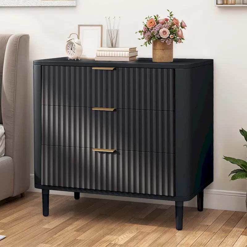 Moasis Modern Fluted 3-Drawer Dresser Chest of Drawers Natural Oak