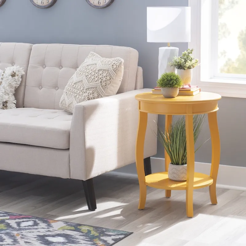 Penelope White Round Table with Shelf