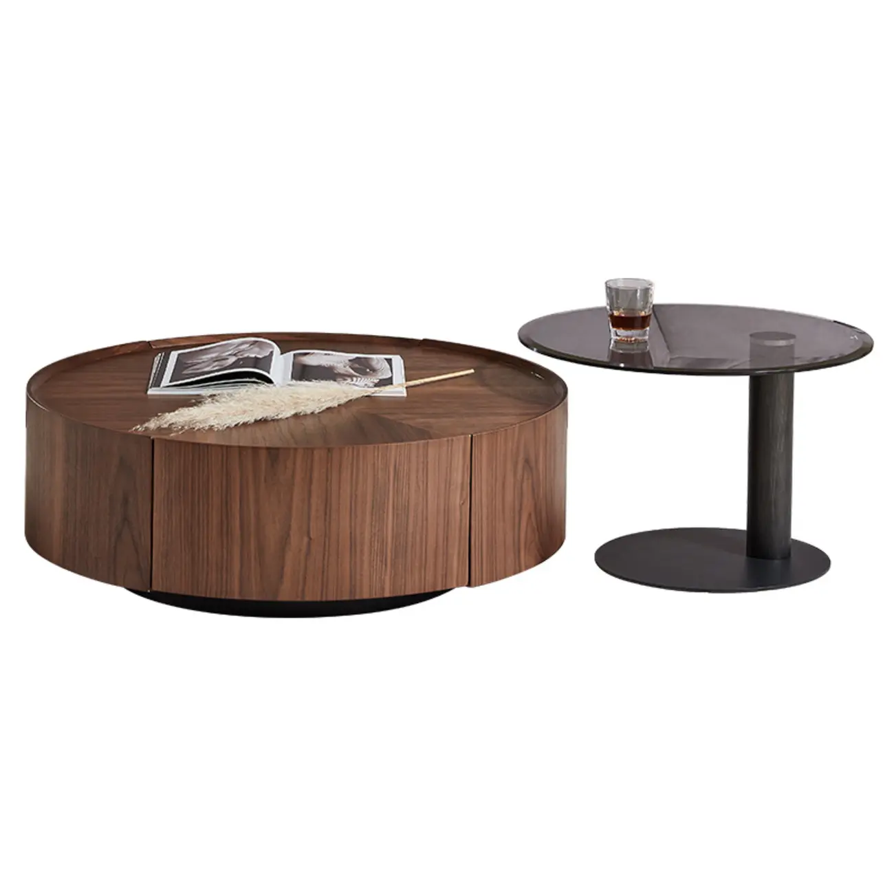 Modern Wooden Brown Round Nesting Coffee Table