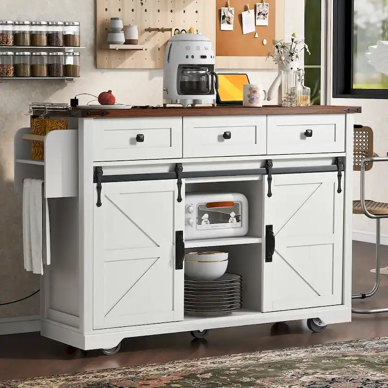 Farmhouse Kitchen Island with Power Outlet