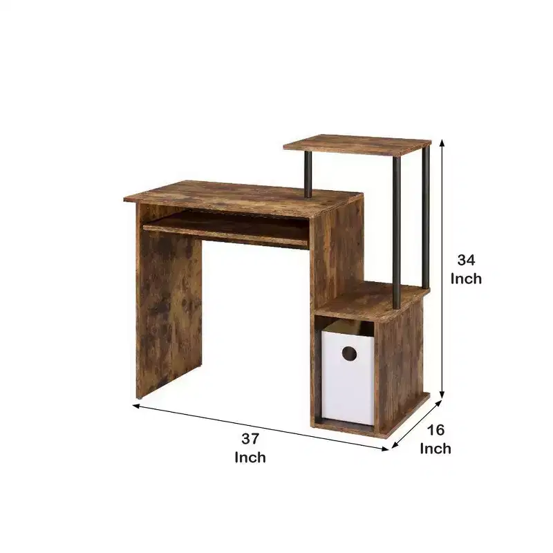 Royal Hampton Computer Desk with Built In Bookshelf, Weathered Oak and Black