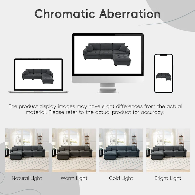 100*59 Convertible Sectional Sofa,L-shaped Reversible Couch Set with Free Pillows,4 Seat Sleeper Sofa with Ottoman