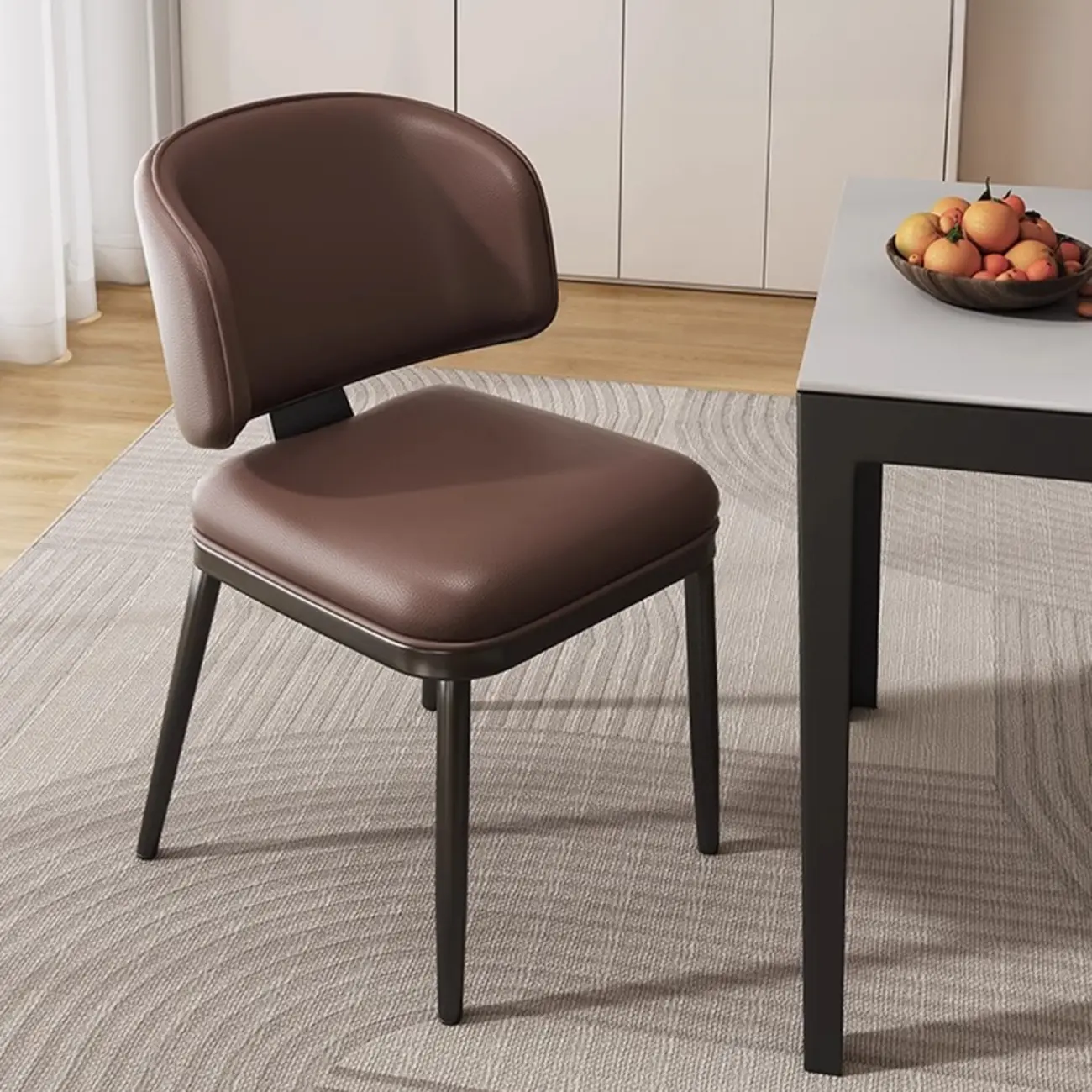 Art Deco Armless Faux Leather Low Back Dining Chair