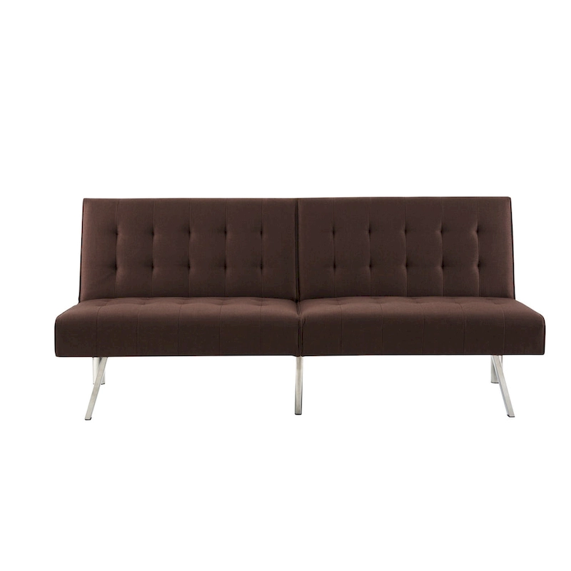 Tufted Mid-Century Modern Split Back Futon Sofa Couch Bed with Chrome Legs