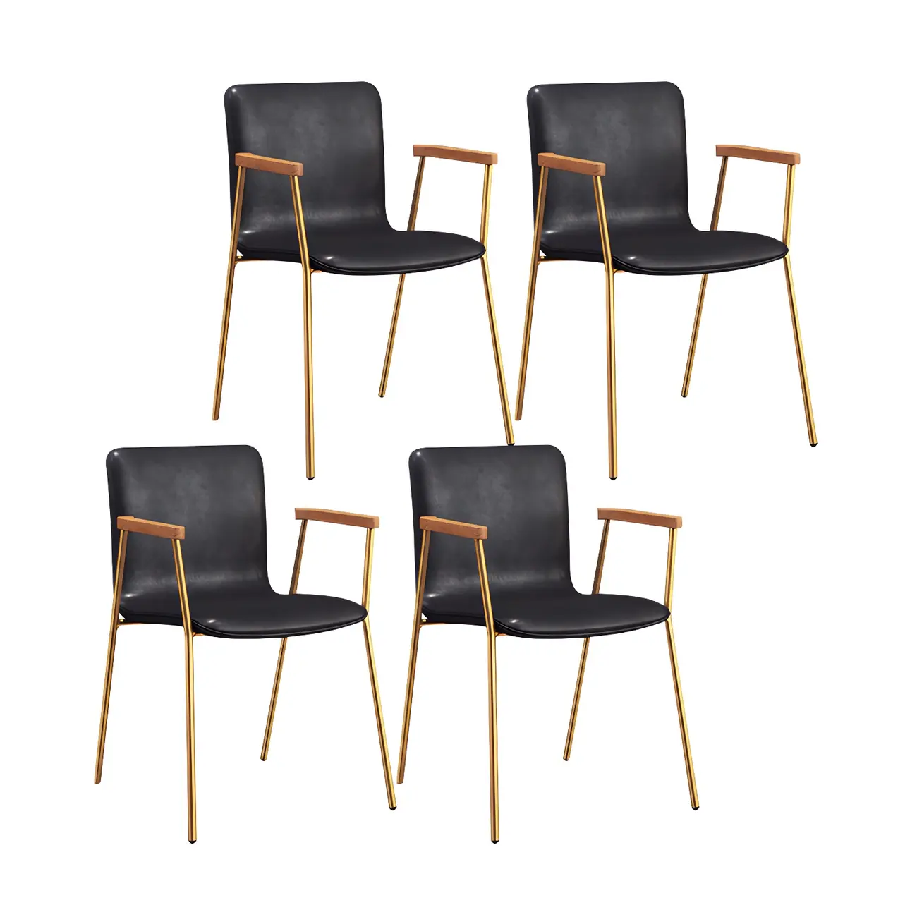 Leather Metal Legs Armrest Backrest Dining Chair