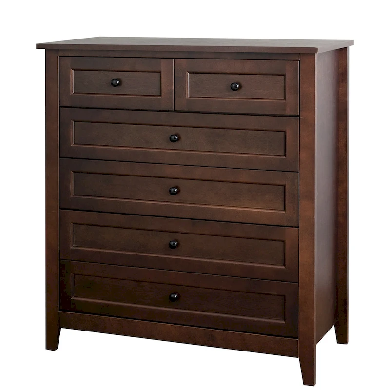 Solid Wood Spray-Painted Drawer Dresser Cabinet with Retro Round Handle, Auburn