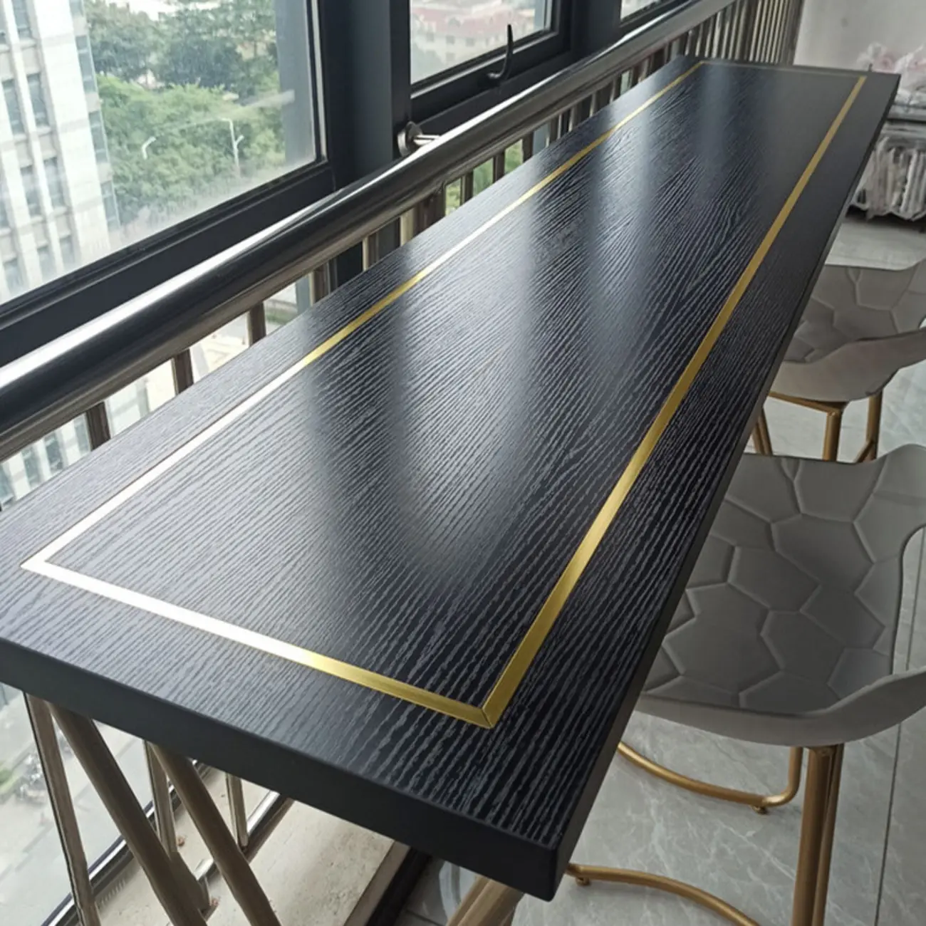 Glam Black Pine Wood Gold Iron Sled Bar Tables