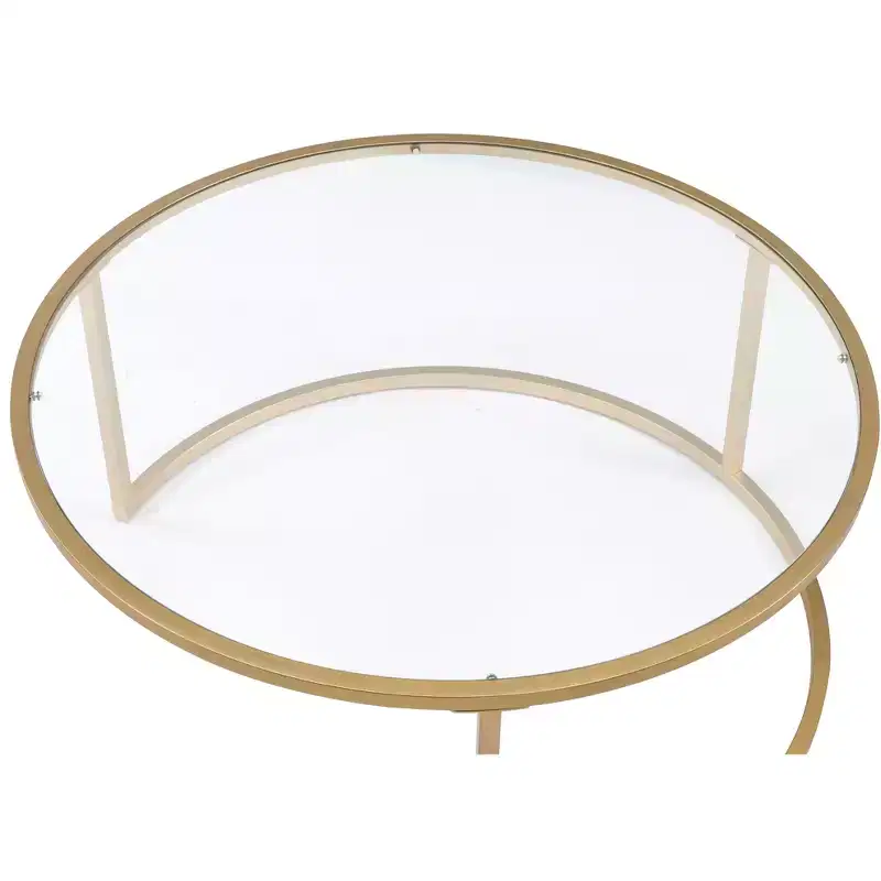 Royal Hampton Metal Framed Nesting Coffee Tables with Glass and Marble Tops, Set of Two, Gold