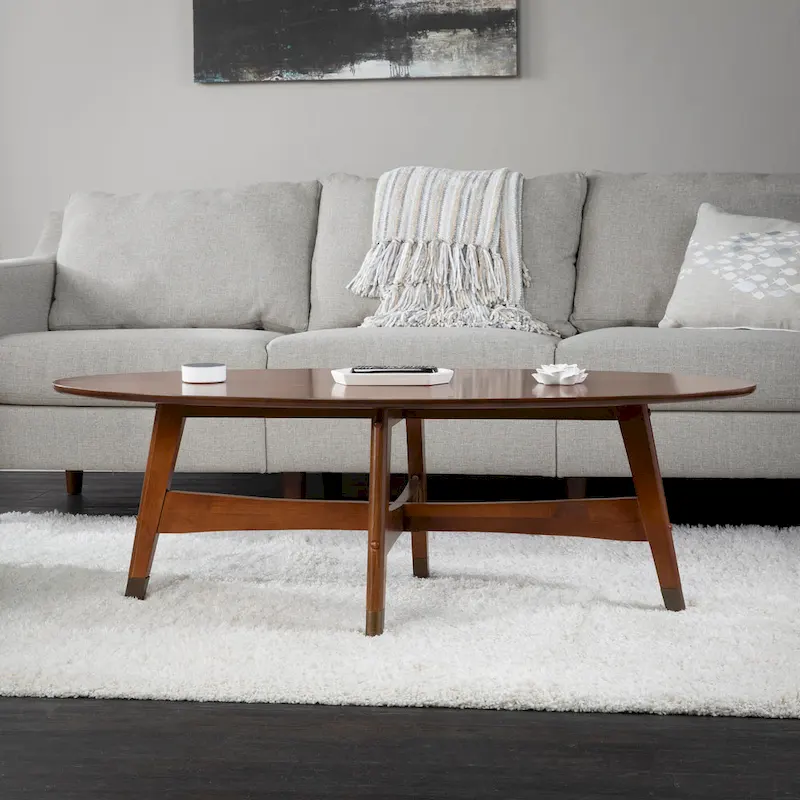 SEI Furniture Rhoda Mid Century Modern Oval Wood Coffee Table
