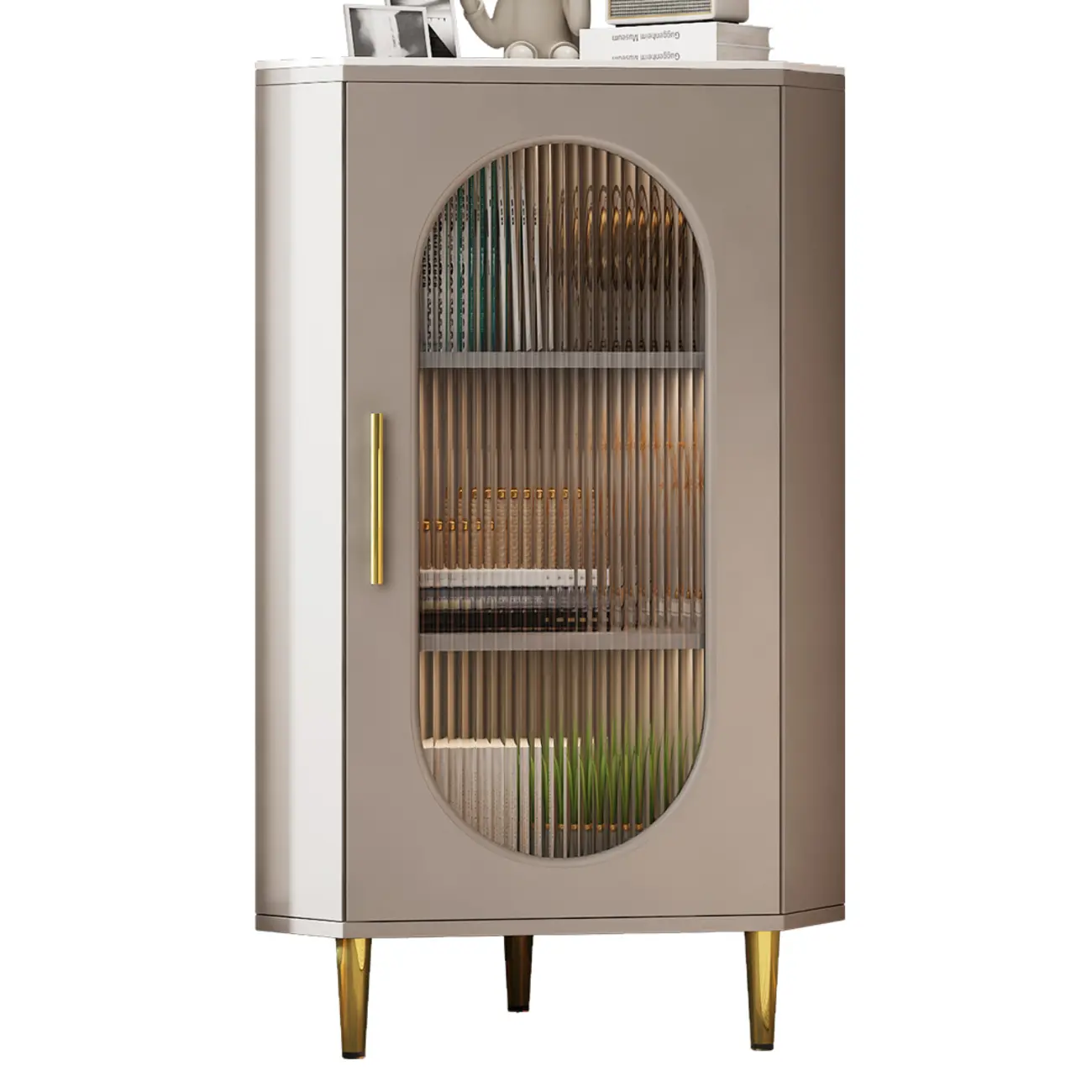 Freestanding Indoor Corner Cabinet with Glass Door and Light