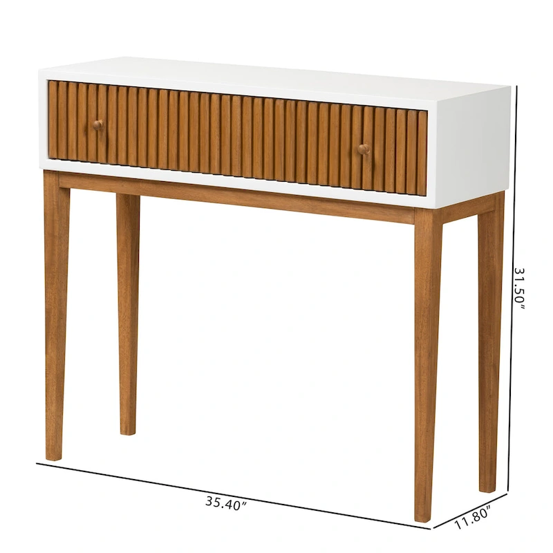 Odile Mid-Century Modern Two-Tone Natural Brown and White Bayur Wood 1-Drawer Console Table